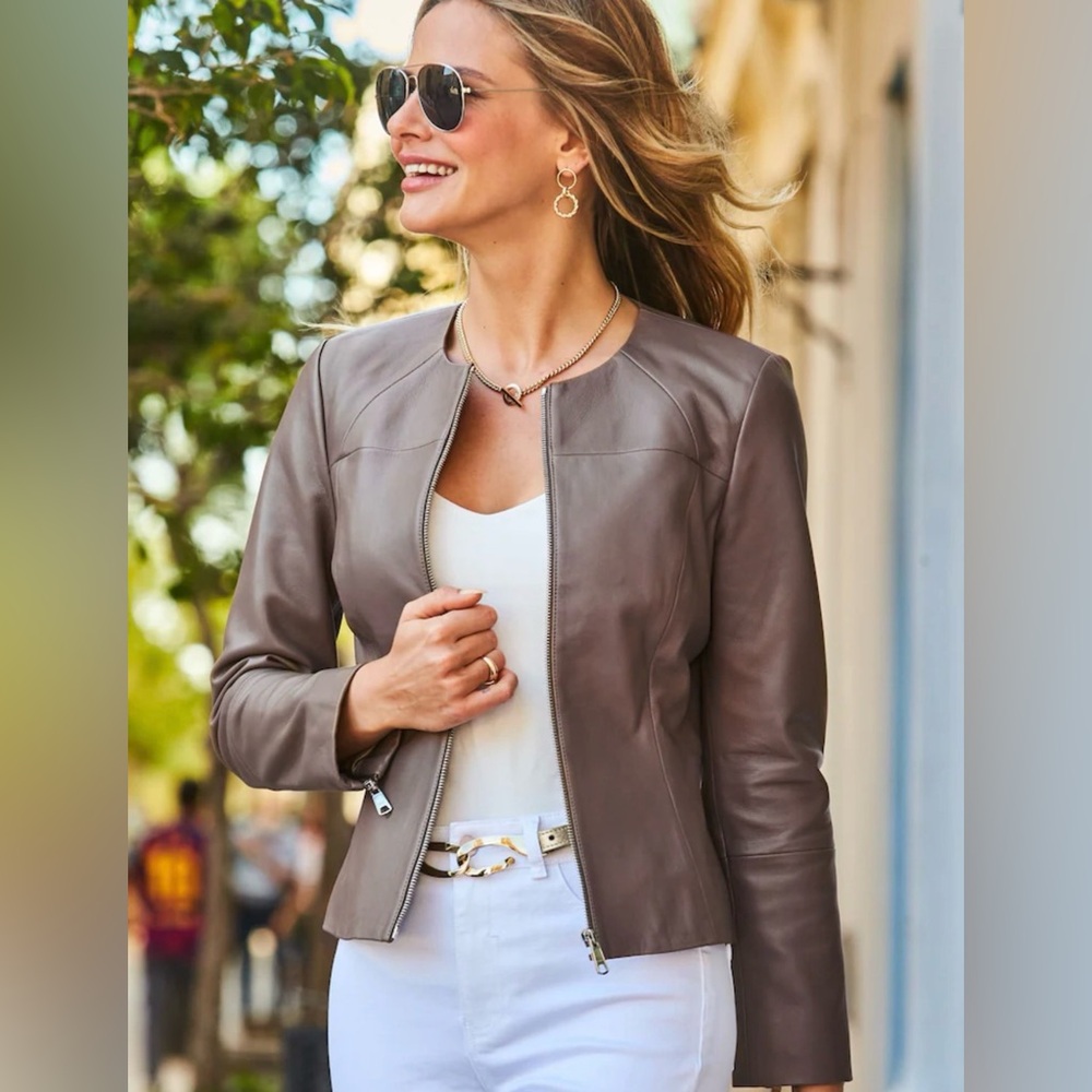 Valerie Stevens Taupe Genuine Leather Jacket